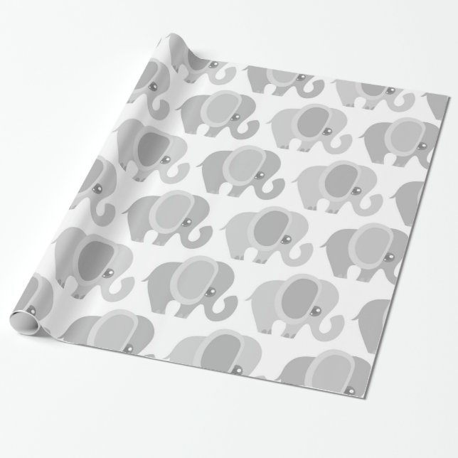 Papier Cadeau Cadeau gris neutre de douche d'éléphant de bébé (Déroulé)