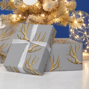 Papier Cadeau Cadeau masculin gris argent motif bois de cerf