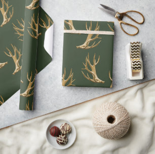 Papier Cadeau Cadeau Masculin Motif Bois de Cerf Vert de Forêt