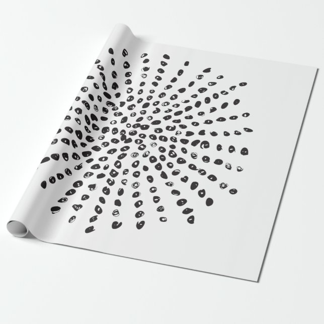 Papier Cadeau Cadeau Motif de Black and White Large Dot Burst (Déroulé)