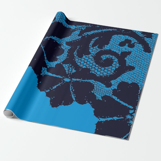 PAPIER CADEAU CADEAU MOTIF DE LACE ANTIQUE AVEC BLEUE (Déroulé)