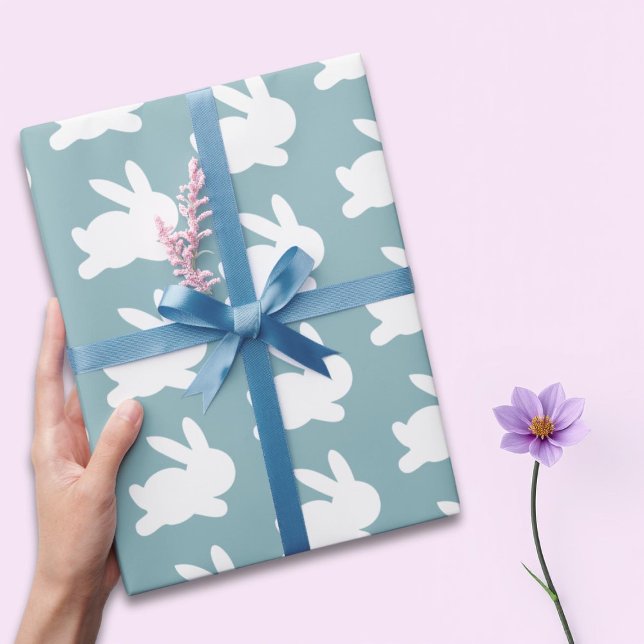 Papier Cadeau Cadeau Motif de Pâques de lapin turquoise et blanc (Créateur téléchargé)