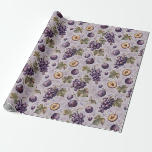 Papier Cadeau Cadeau motif fruit aquarelle prune Raisin