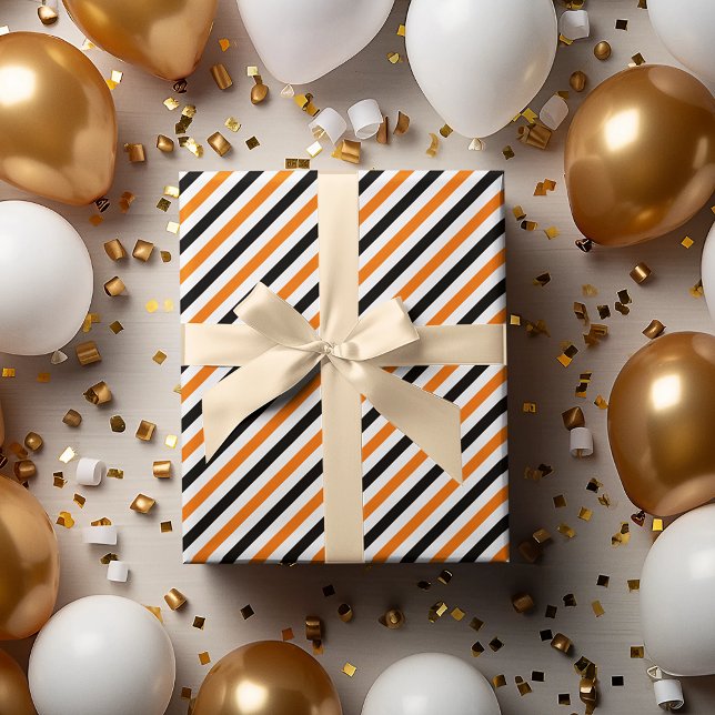 Papier Cadeau Cadeau Motif Halloween Black Orange White Stripes (Halloween Black Orange White Stripes Pattern Gift Wrapping Paper)