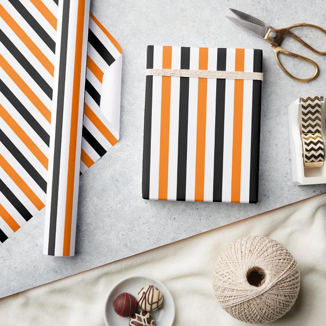 Papier Cadeau Cadeau Motif Halloween Orange Black White Stripes (Halloween Orange Black White Stripes Pattern Gift Wrapping Paper)