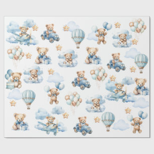 Papier Cadeau Cadeau motif ours en peluche aquarelle aviateur