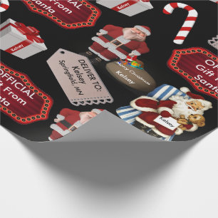 Papier Cadeau Cadeau Officiel de Père Noël Vintage avec nom et e