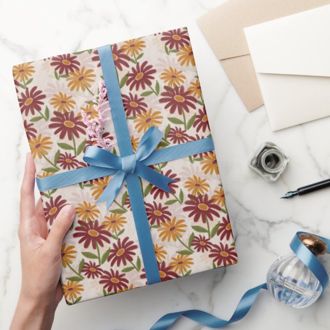 Papier Cadeau Cadeau Orange et Fleurs Maroon d'automne (Cadeaux)