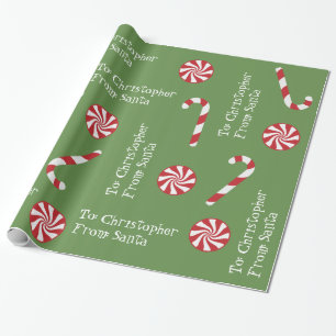 Papier Cadeau Cadeau personnalisé de vert de sucrerie de Noël