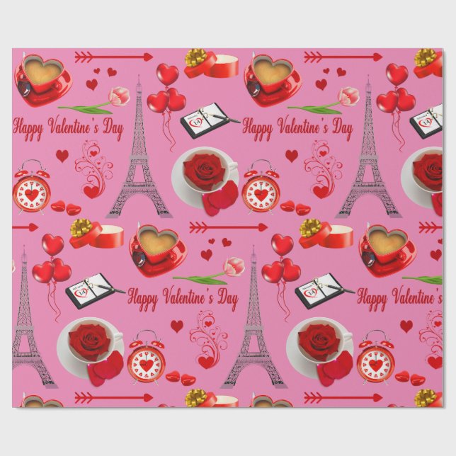 Papier Cadeau Cadeau romantique Heureuse Sainte-Valentin pour de (Plat)