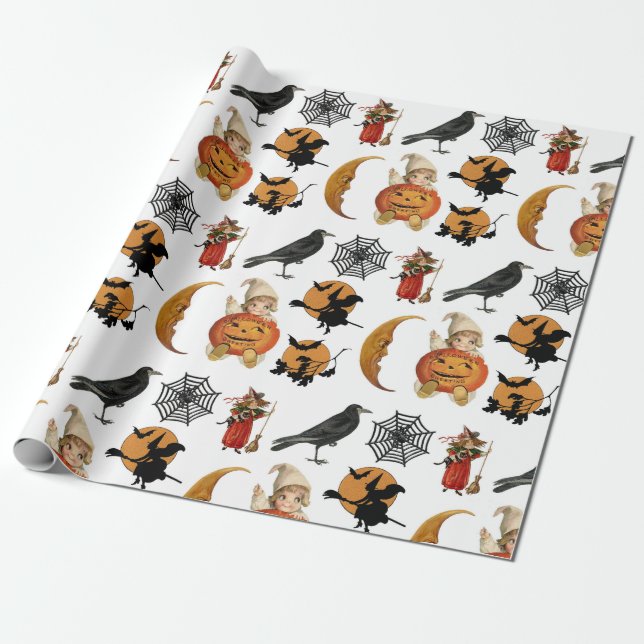 Papier Cadeau Cadeau vintage Halloween Déplaisant Motif Éffrayan (Déroulé)