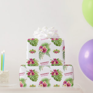 Papier Cadeau Cadeaux de fête de Luau Floral Tropical Rose pour