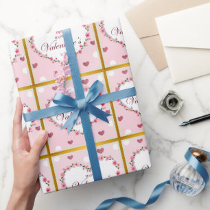 Papier Cadeau Cadeaux de la Saint-Valentin Cœurs Floraux de Rose