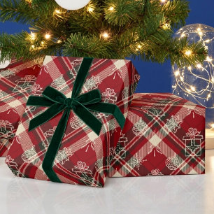 Papier Cadeau Cadeaux de Noël à carreaux rouges Fêtes de fin d'a