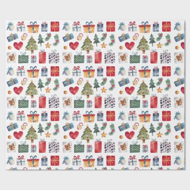 Papier Cadeau Cadeaux de Noël aquarelle (Plat)
