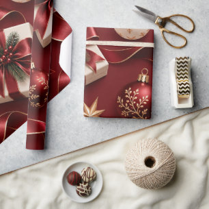 Papier Cadeau Cadeaux de Noël Bourgogne Profond