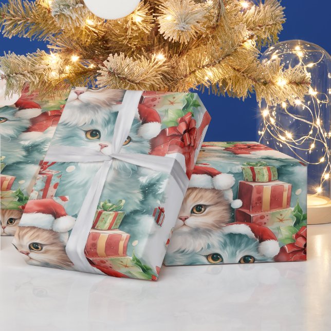 Papier Cadeau Cadeaux de Noël colorés avec chats festifs (Vacances)