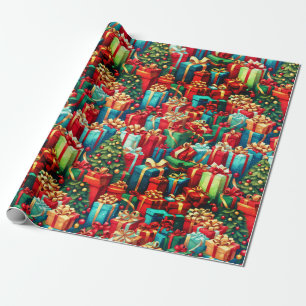 Papier Cadeau Cadeaux de Noël Colorés, Motif d'Arbre de Fêtes