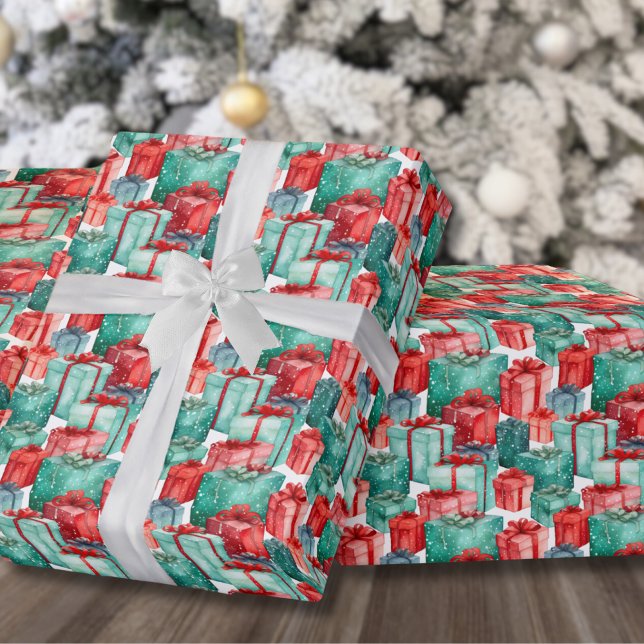 Papier Cadeau Cadeaux de Noël de Red Green Holiday (Classic Red Green Holiday Presents Christmas Wrapping Paper )