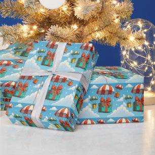 Papier Cadeau Cadeaux De Noël Livrés Par Parachutes