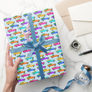 Papier Cadeau Cadeaux de Noël mignons Camionnettes Arbres Rétro