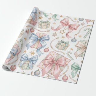 Papier Cadeau Cadeaux de Noël pastel Rubans de satin & Perles