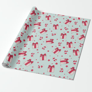 Papier Cadeau Cadeaux de Noël Rétro et Canne à Sucre Fêtes