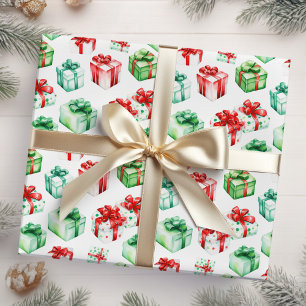 Papier Cadeau Cadeaux de Noël rouges et verts