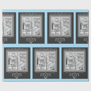 Papier Cadeau Cadeaux des années 1930 pour Baby Store Fenêtre Bl