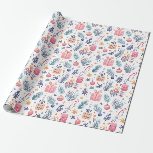 Papier Cadeau "Cadeaux et Motifs de vacances" (Déroulé)
