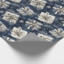 Cadeaux Flocons de Neige Noël Gris Bleu