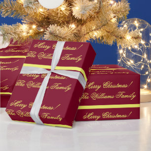 Papier Cadeau Cadeaux personnalisés de Noël en bordeaux et or