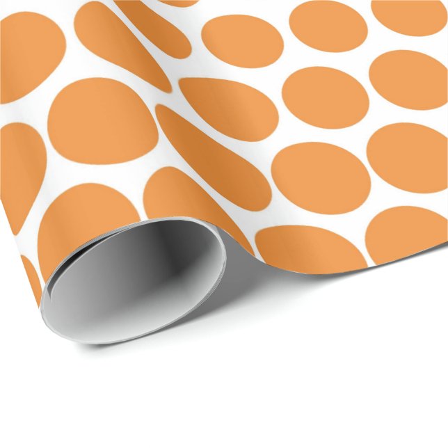 Papier Cadeau Cadmium Orange Polka Dot Blanc Moderne (Coin rond)