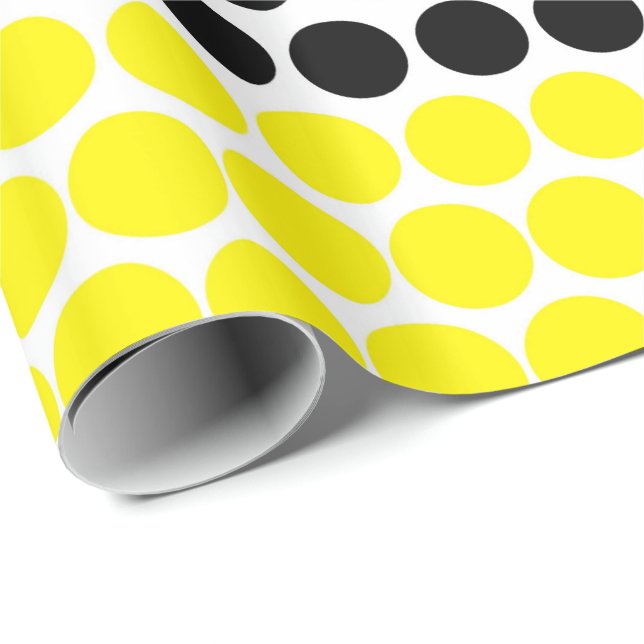 Papier Cadeau Cadmium Yellow and Black Polka Dot (Coin rond)