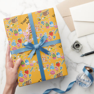 Papier Cadeau Cadre d'autocollant Kawaii de nom personnalisé