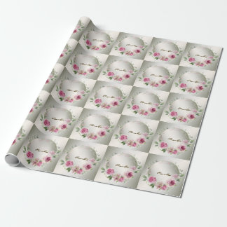 Papier Cadeau Cadre floral rose aquarelle Bronze brillant Élégan