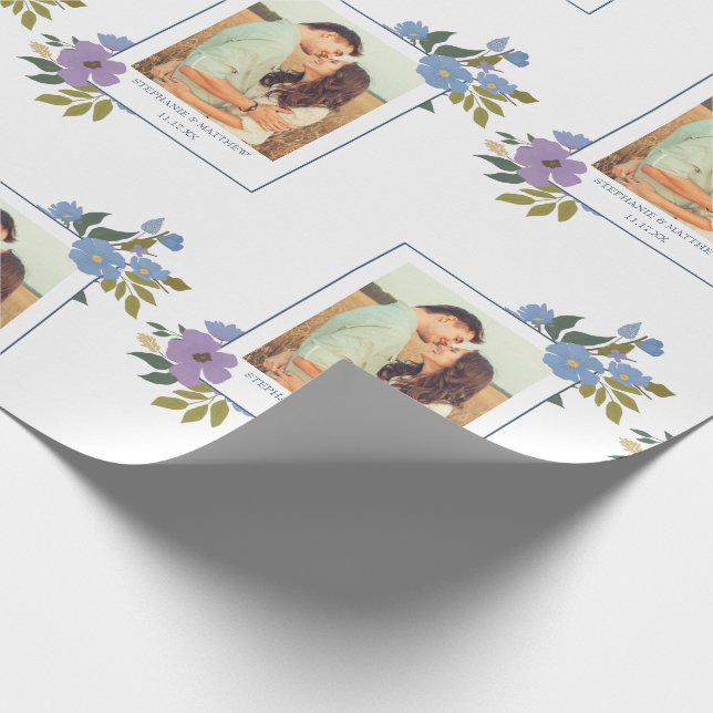 Papier Cadeau Cadre photo florale de printemps Mariage personnal (Coin)