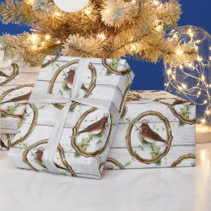 Papier Cadeau Cadres d'or de Noël Oiseau Vintage