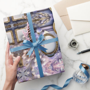 Papier Cadeau Cadres floraux lavande avec accents en or vieilli
