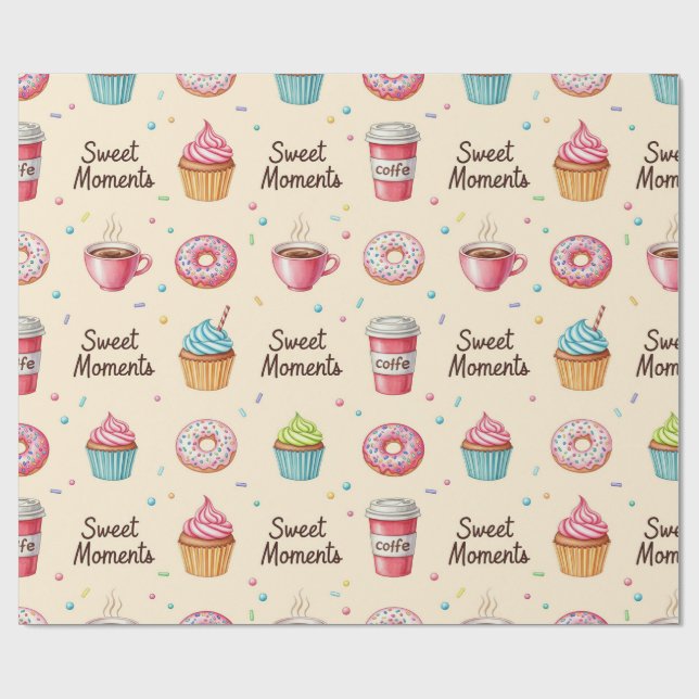 Papier Cadeau Café, beignets et cupcakes de Natasha Us (Plat)