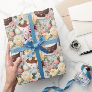 Papier Cadeau Café de Pâques Brunch Fleurs de printemps Motif