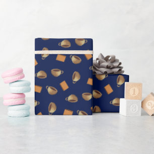 Papier Cadeau Café et biscuits au chocolat Motif Marine Blue Foo