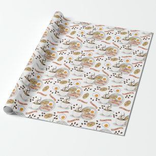 Papier Cadeau Café et petit déjeuner salé Bacon  Motif des oe