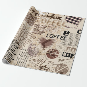 Papier Cadeau Café. motif de café Abstrait sur fond brun