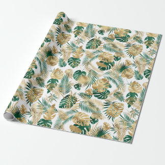 Papier Cadeau Café Motif Jambes Tropical Vert Or