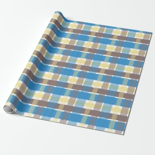 Papier Cadeau Café Popcorn Beurré Brown Sonic Bleu Plaid (Déroulé)