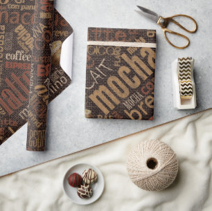 Papier Cadeau Café sur Burlap Word Cloud Brown ID283