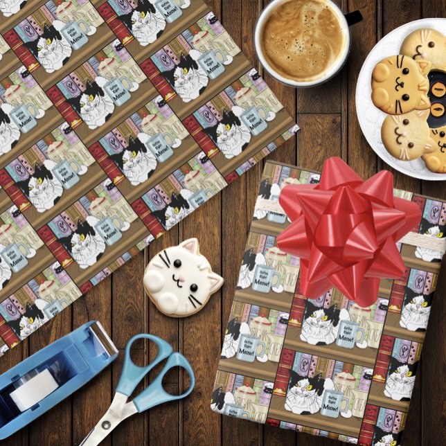 Papier Cadeau Café Tuxedo Chat amusant (Créateur téléchargé)
