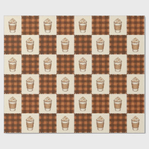 Papier Cadeau Cafetière au Plaid Épicé de Citrouille d'Automne