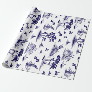 Papier Cadeau Cailles Toile De Jouy Navy et blanc
